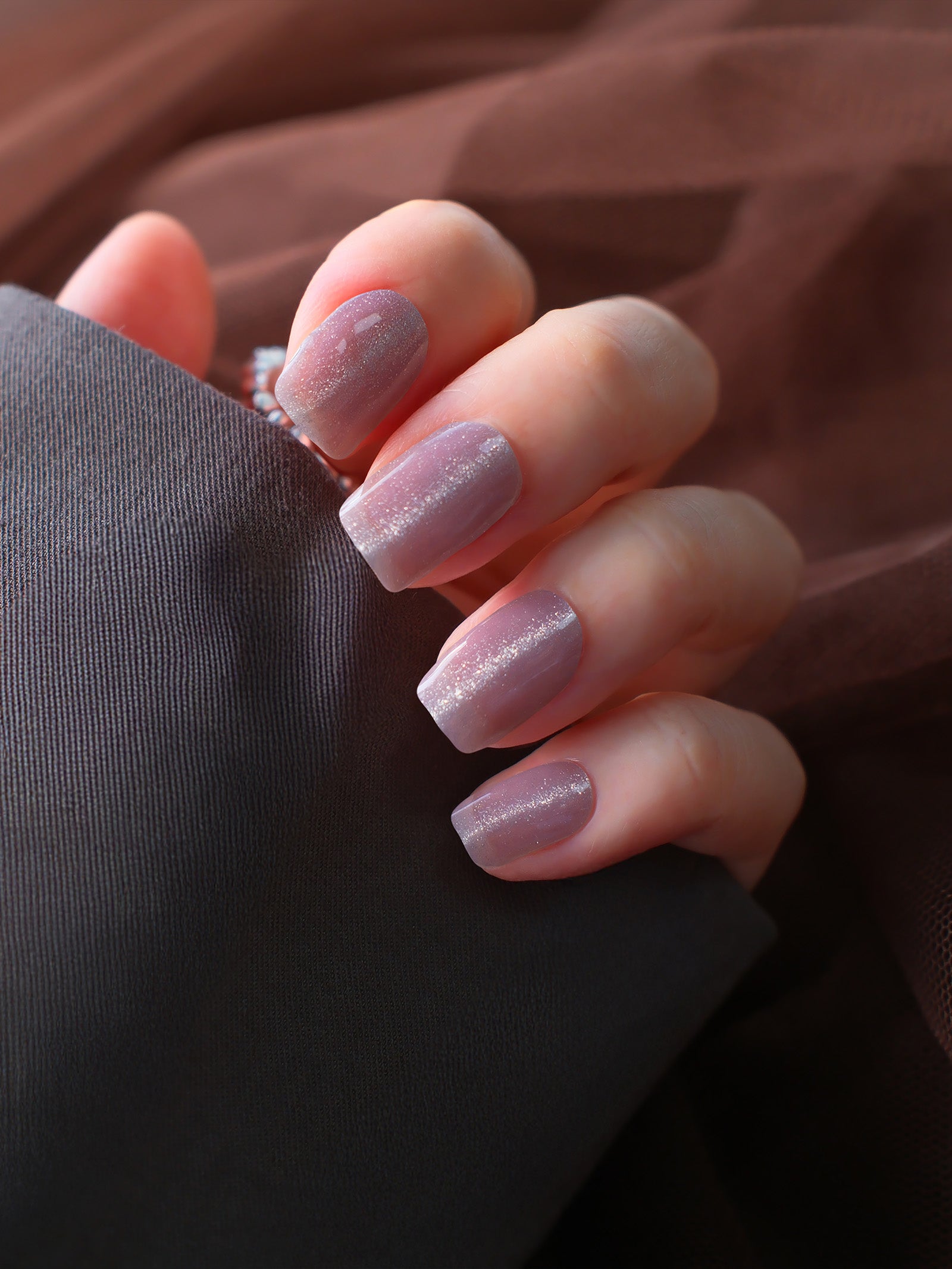Pink Gel Nail Stickers with sparkle for a soft, chic finish.