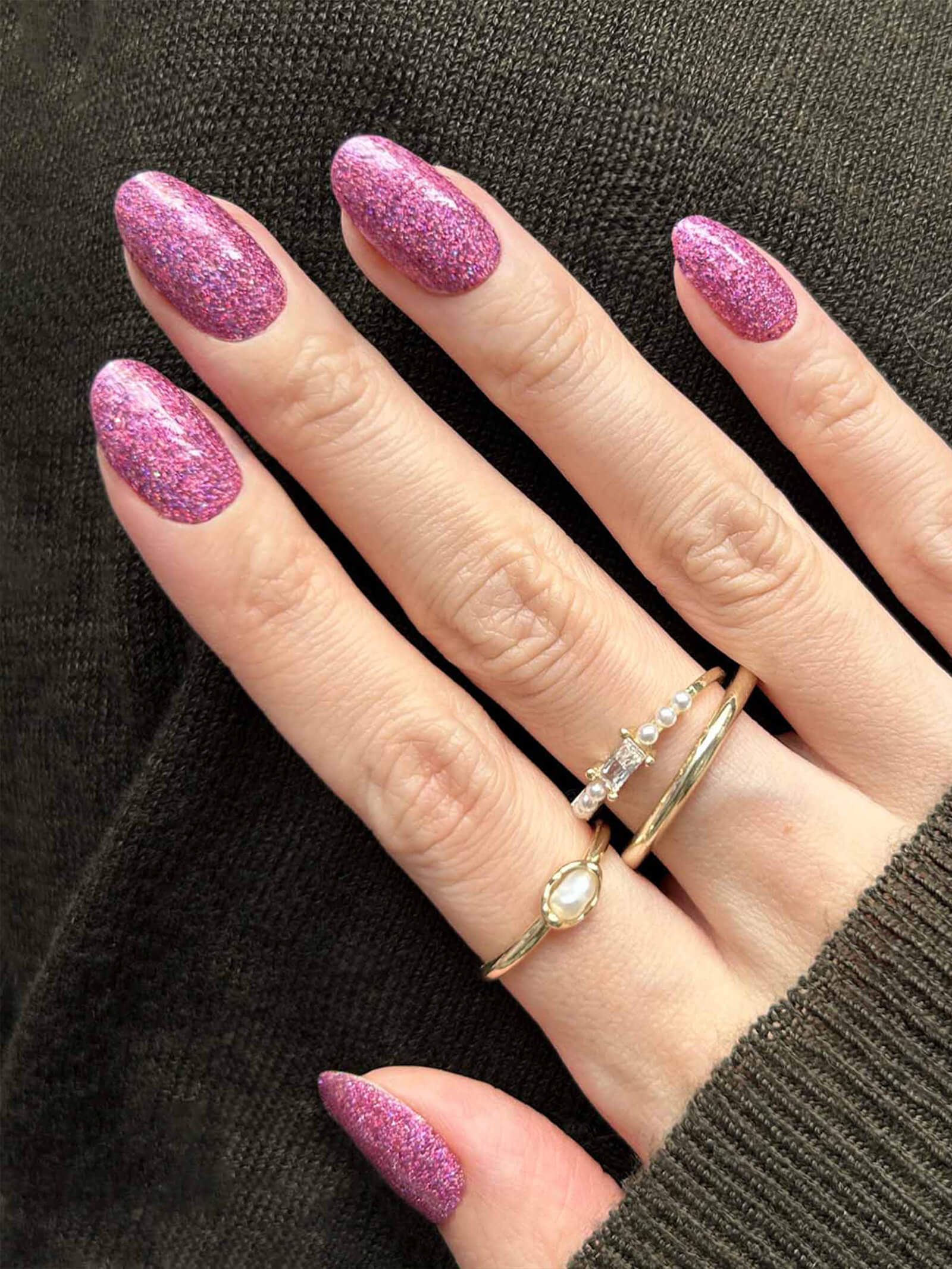 Chic rose pink nail polish stickers with a touch of fine glitter