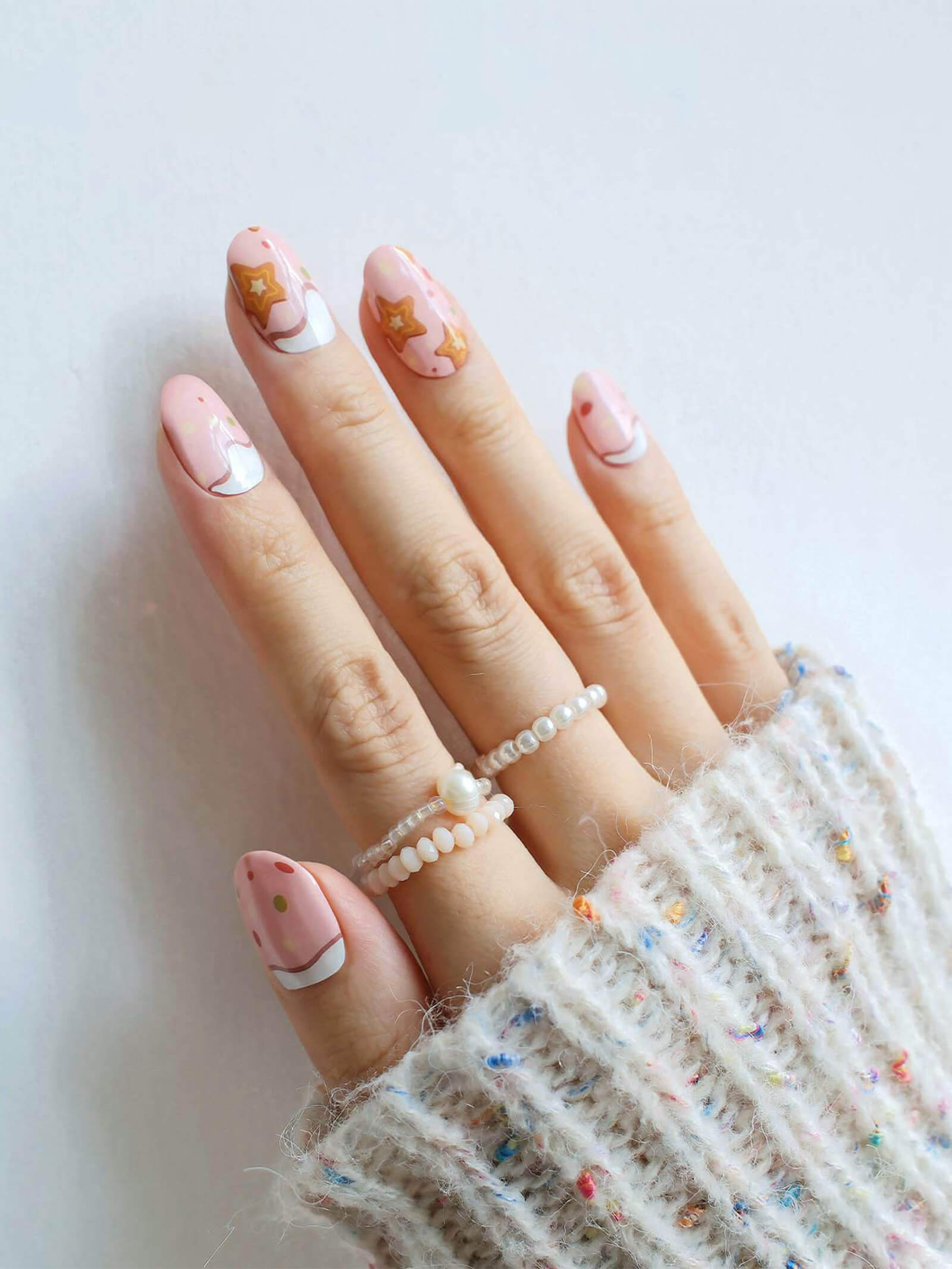 Pink holiday christmas nail art stickers with sparkling star accents