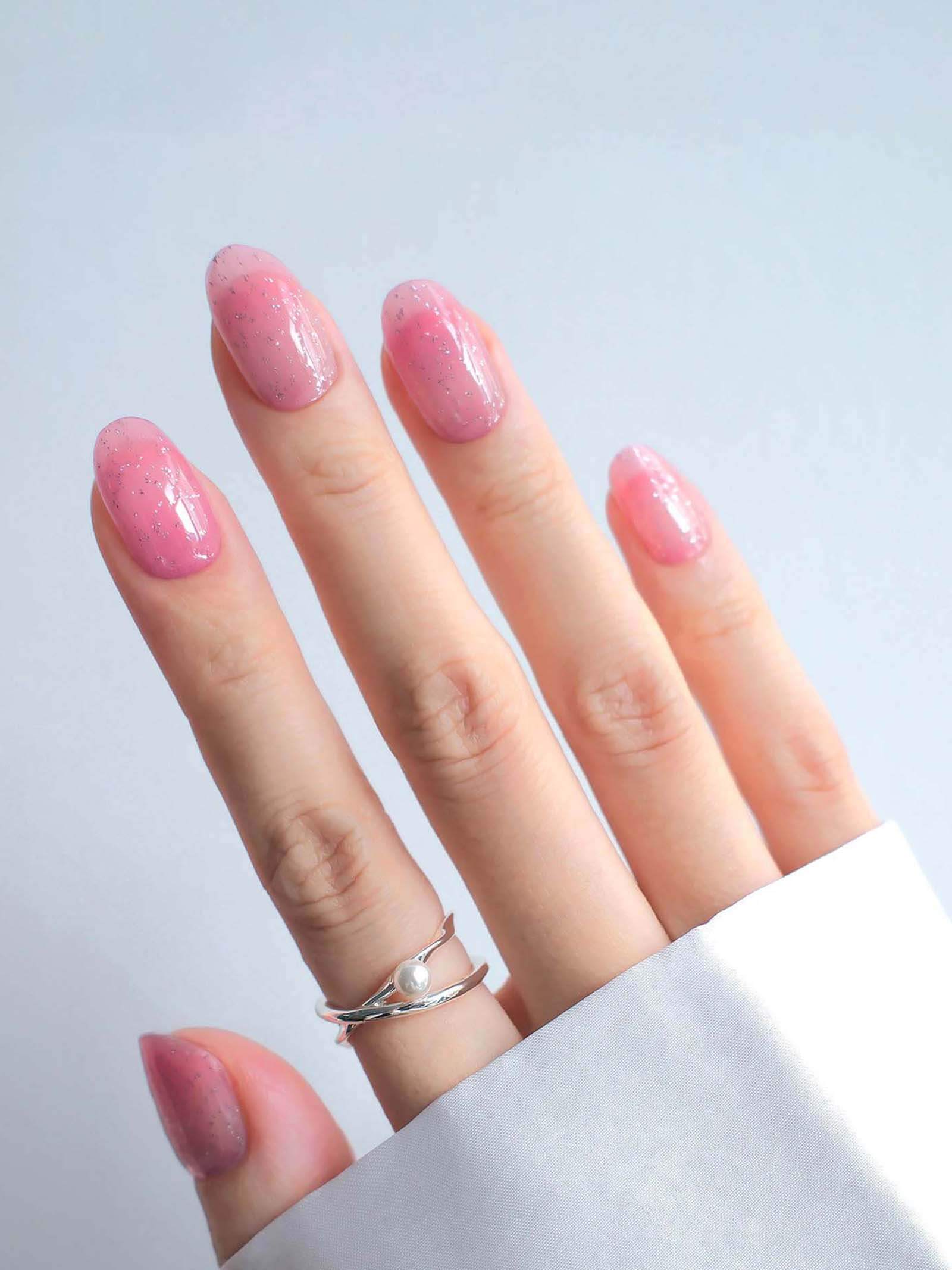 Soft pink ombre nail stickers with sparkling