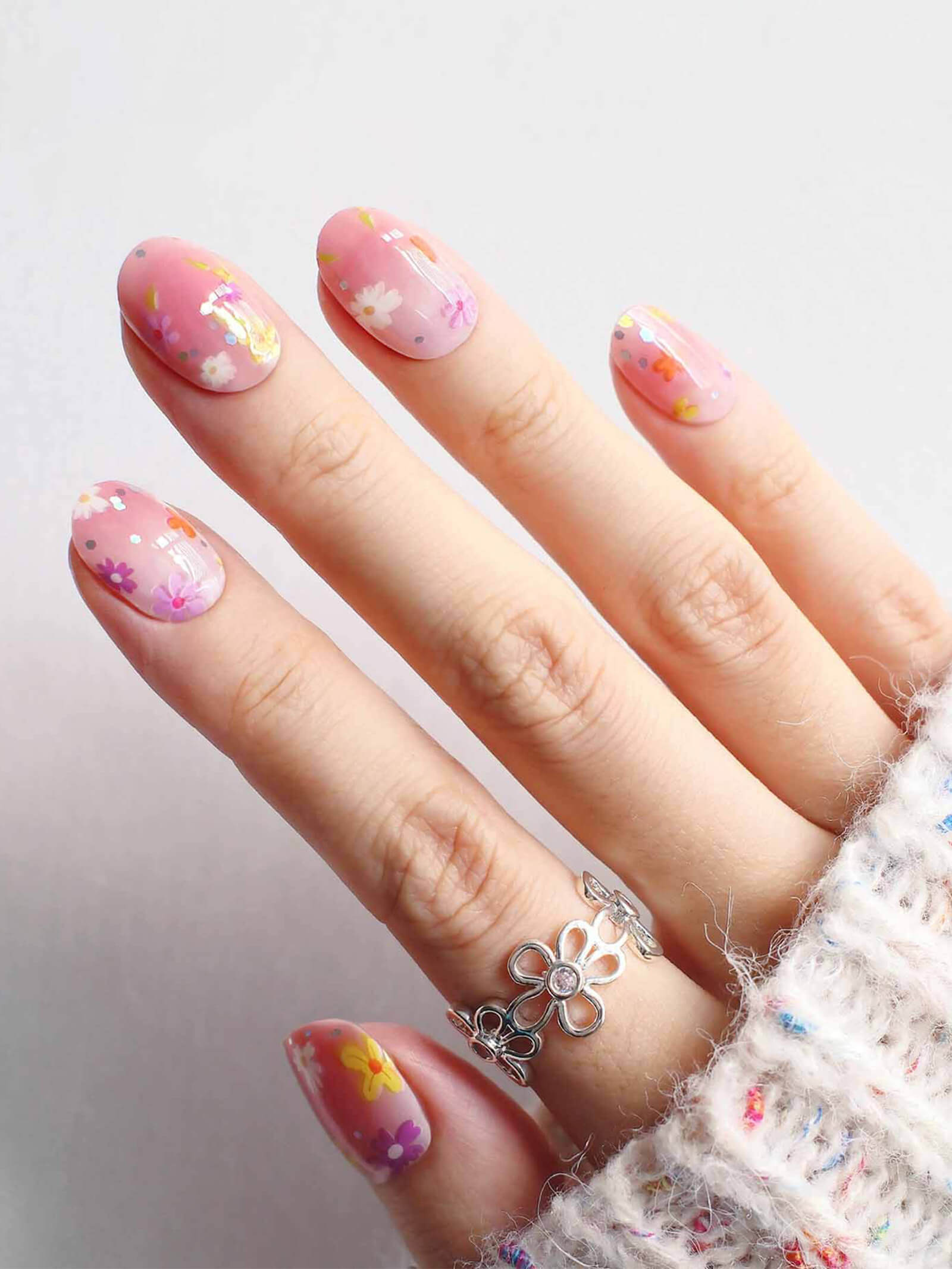 Colorful floral pink gradient nail stickers