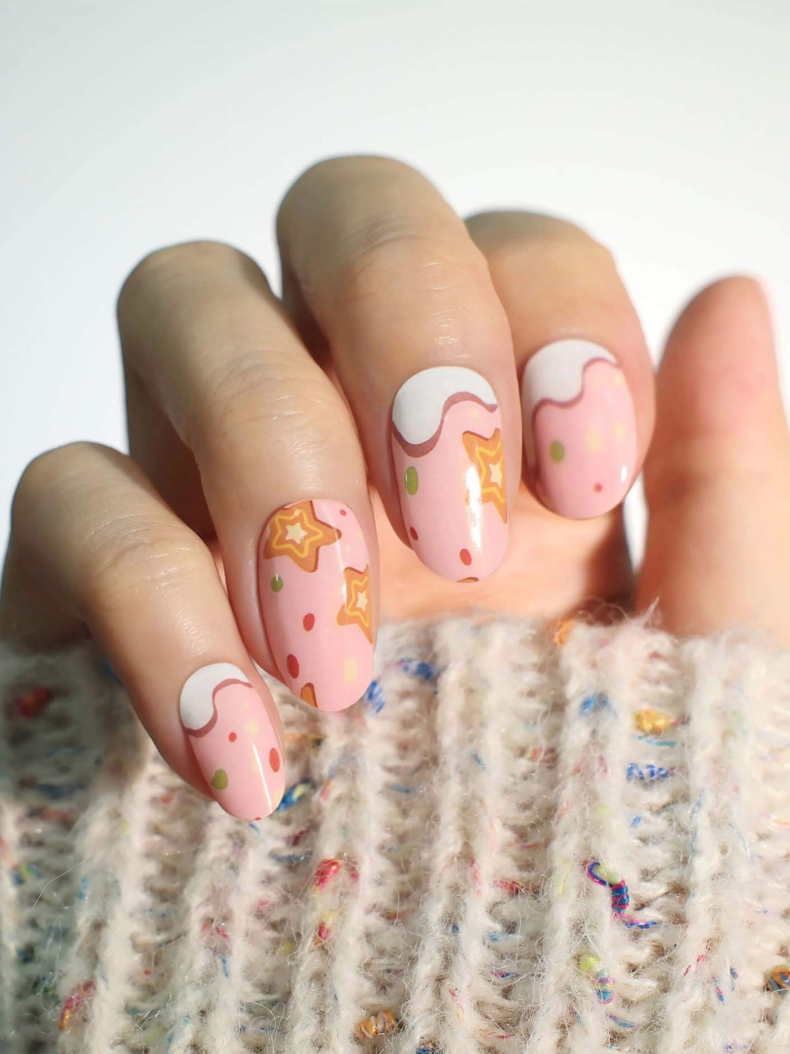 Christmas-themed pink best nail stickers with star designs