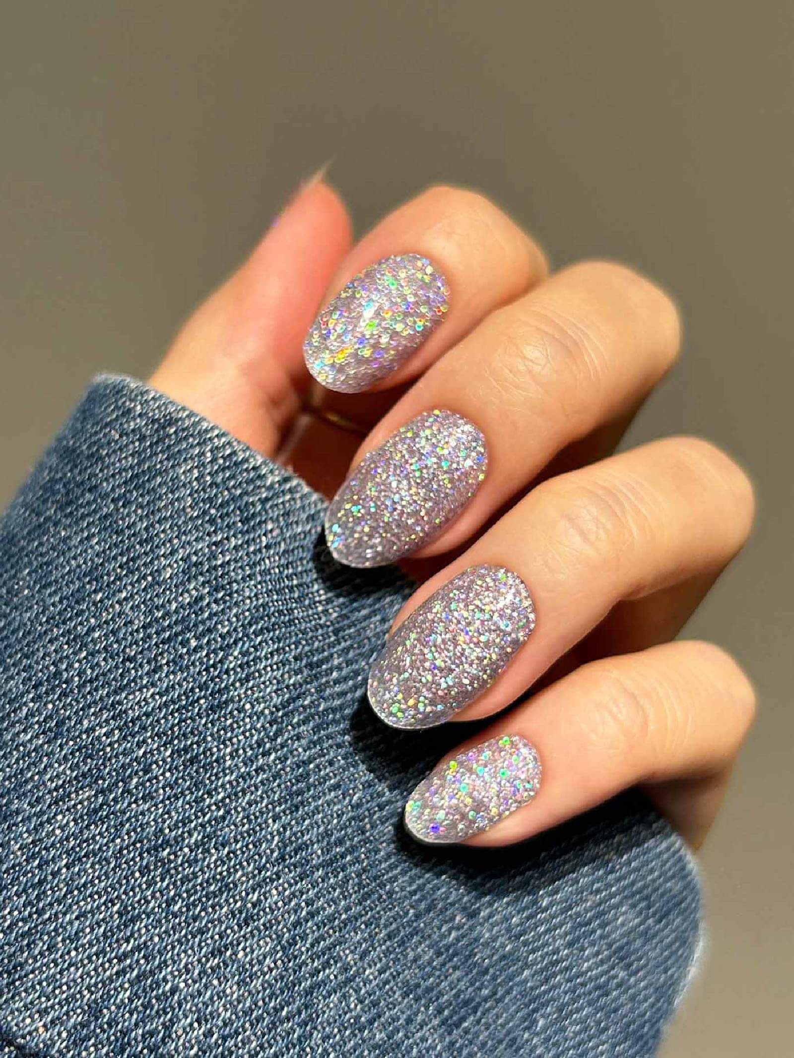 Sparkling silver nail art stickers with a subtle shine