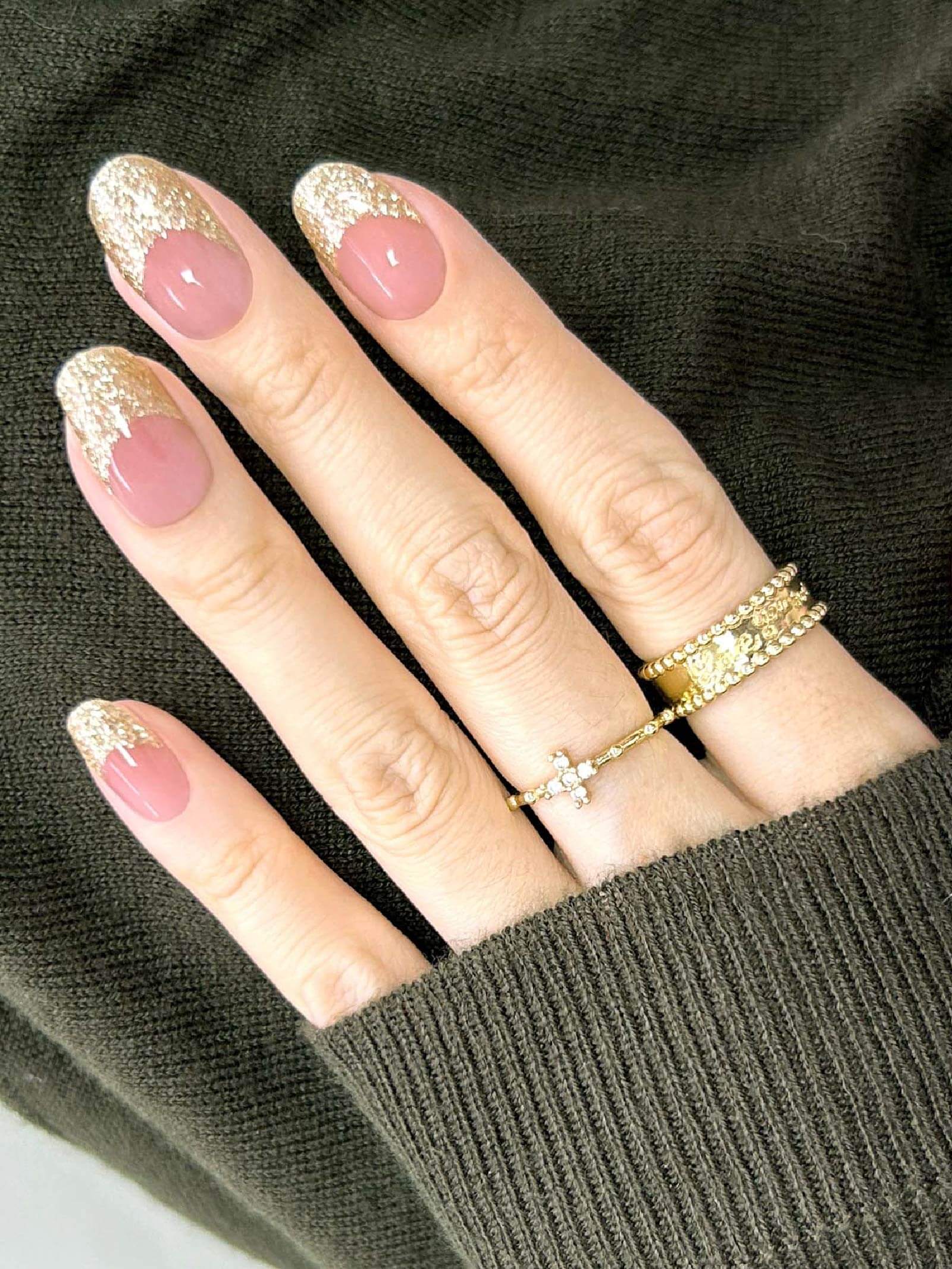 Elegant pink with fine gold glitter nail art stickers