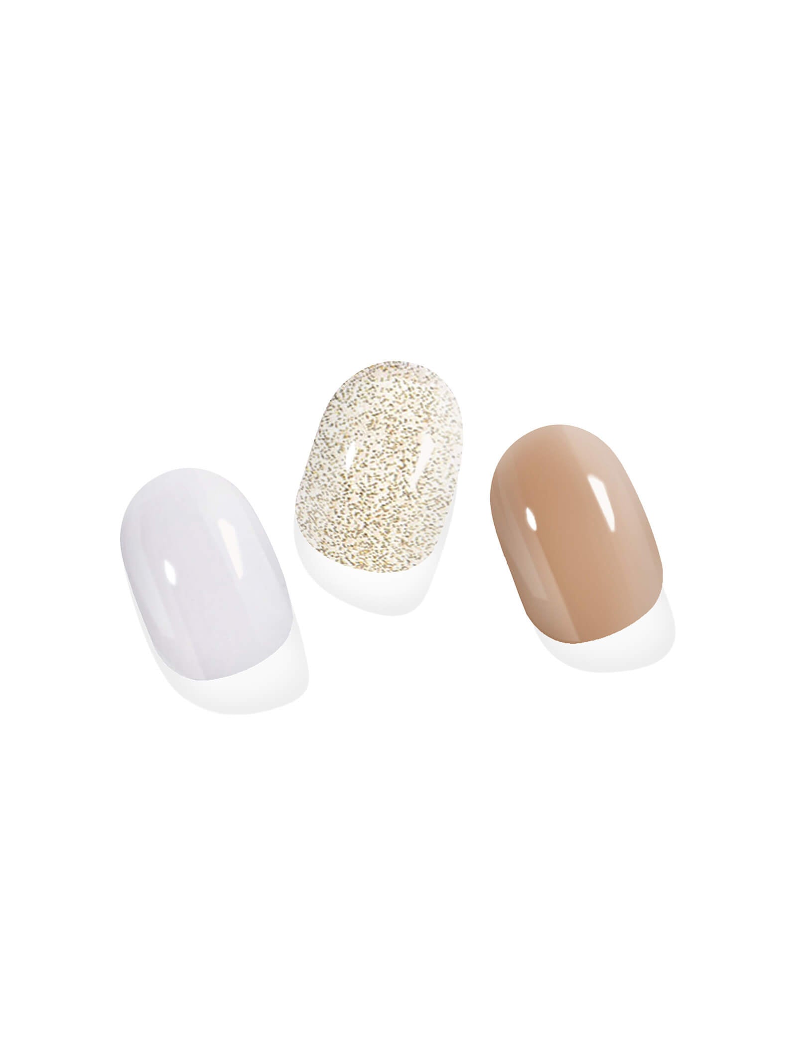 French cream brown gel nail stickers with white and glitter accents