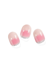 Pink gradient nail stickers with silver glitter