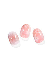 Peach pink gel nail stickers with floral accents