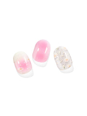 Refined pink gradient nail stickers with elegant white flowers