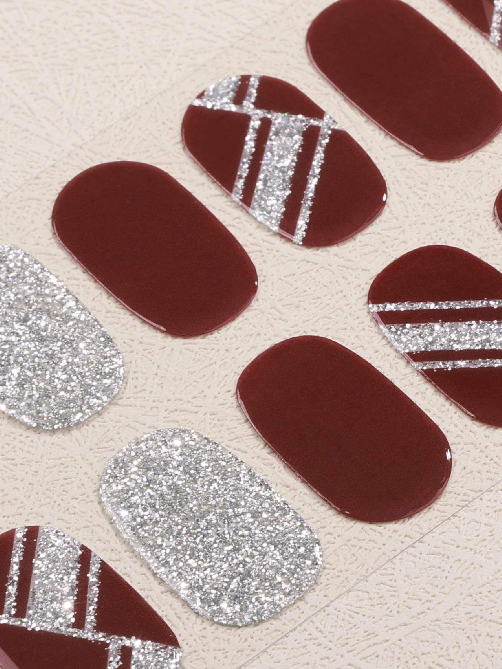 Bold deep red and silver glitter nail art stickers