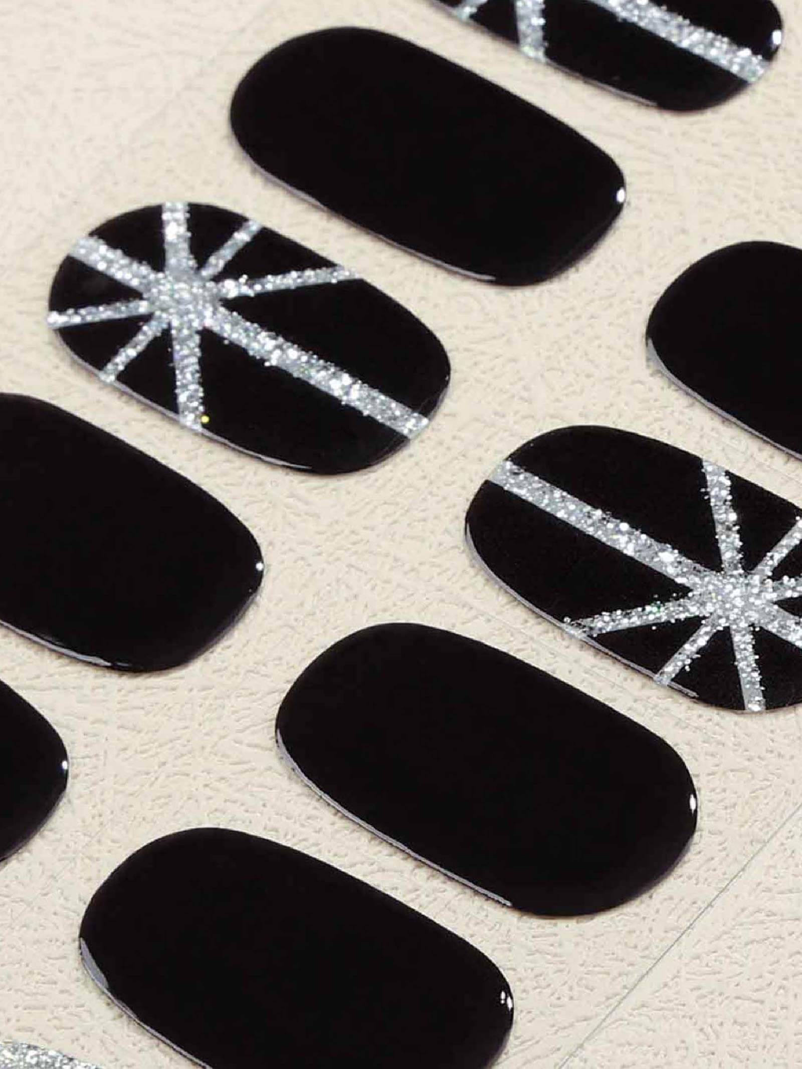 Creative black and silver glitter art nail stickers