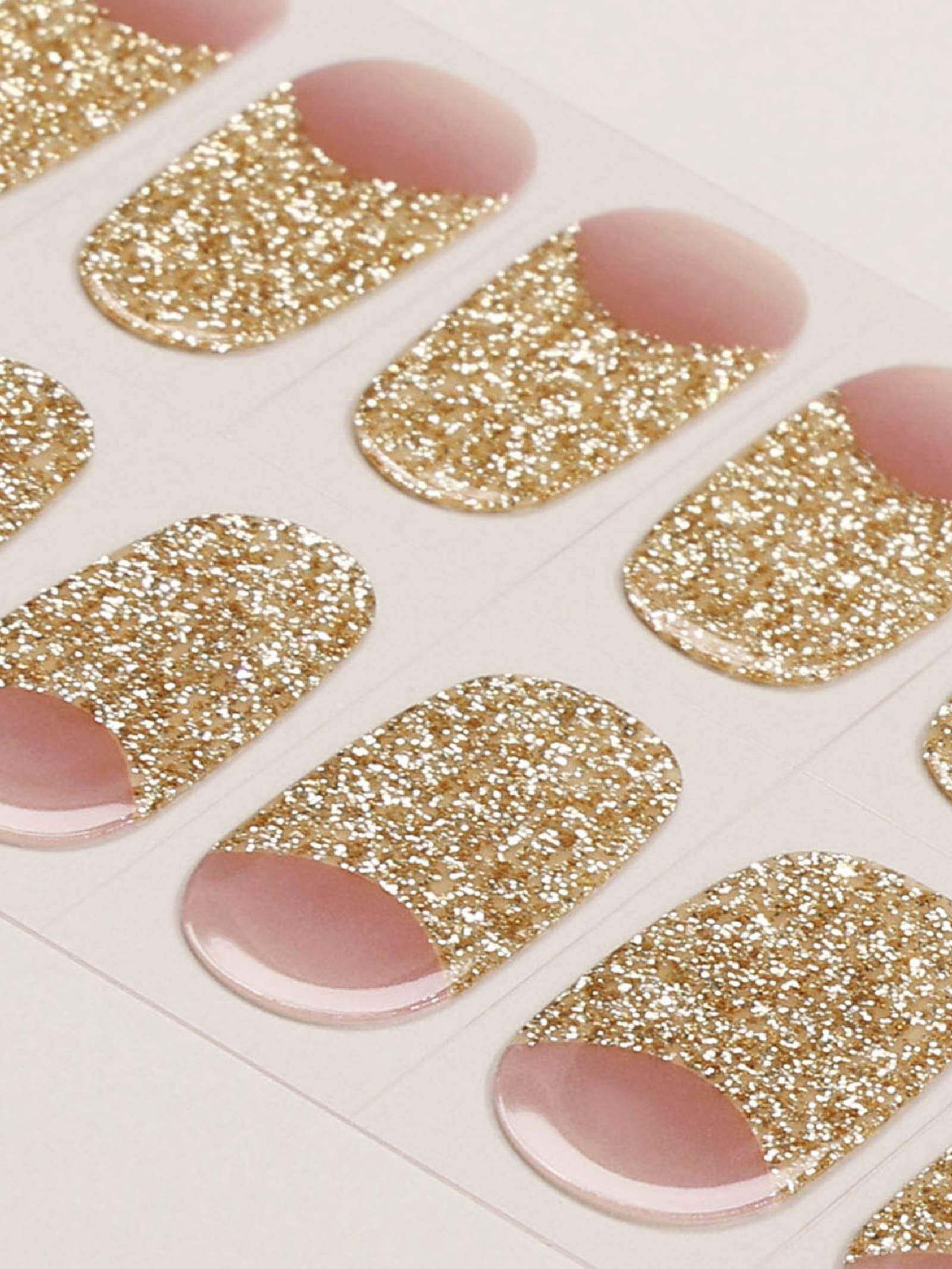 Chic gold glitter and soft pink accent nail stickers