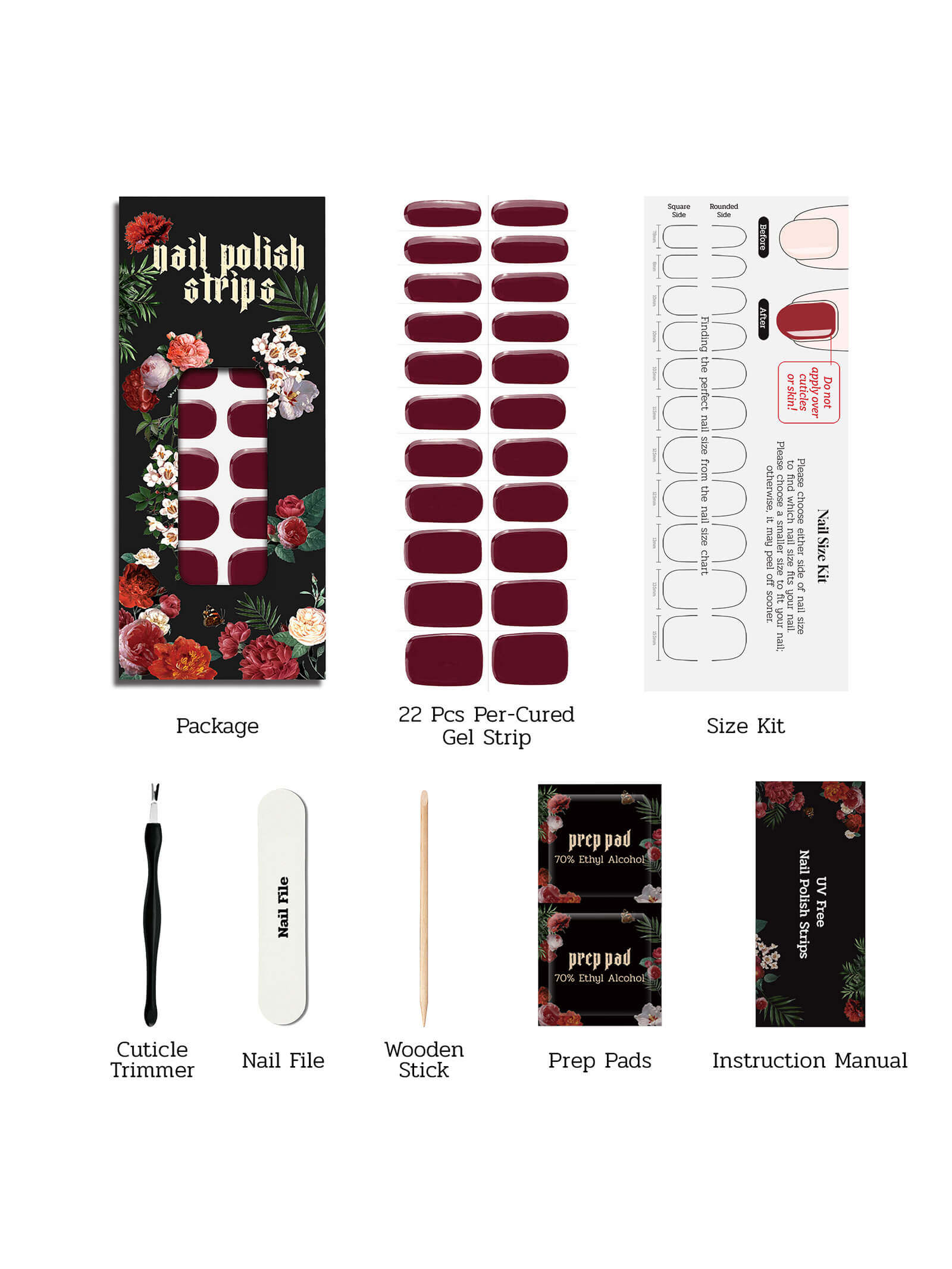 Timeless deep red nail stickers