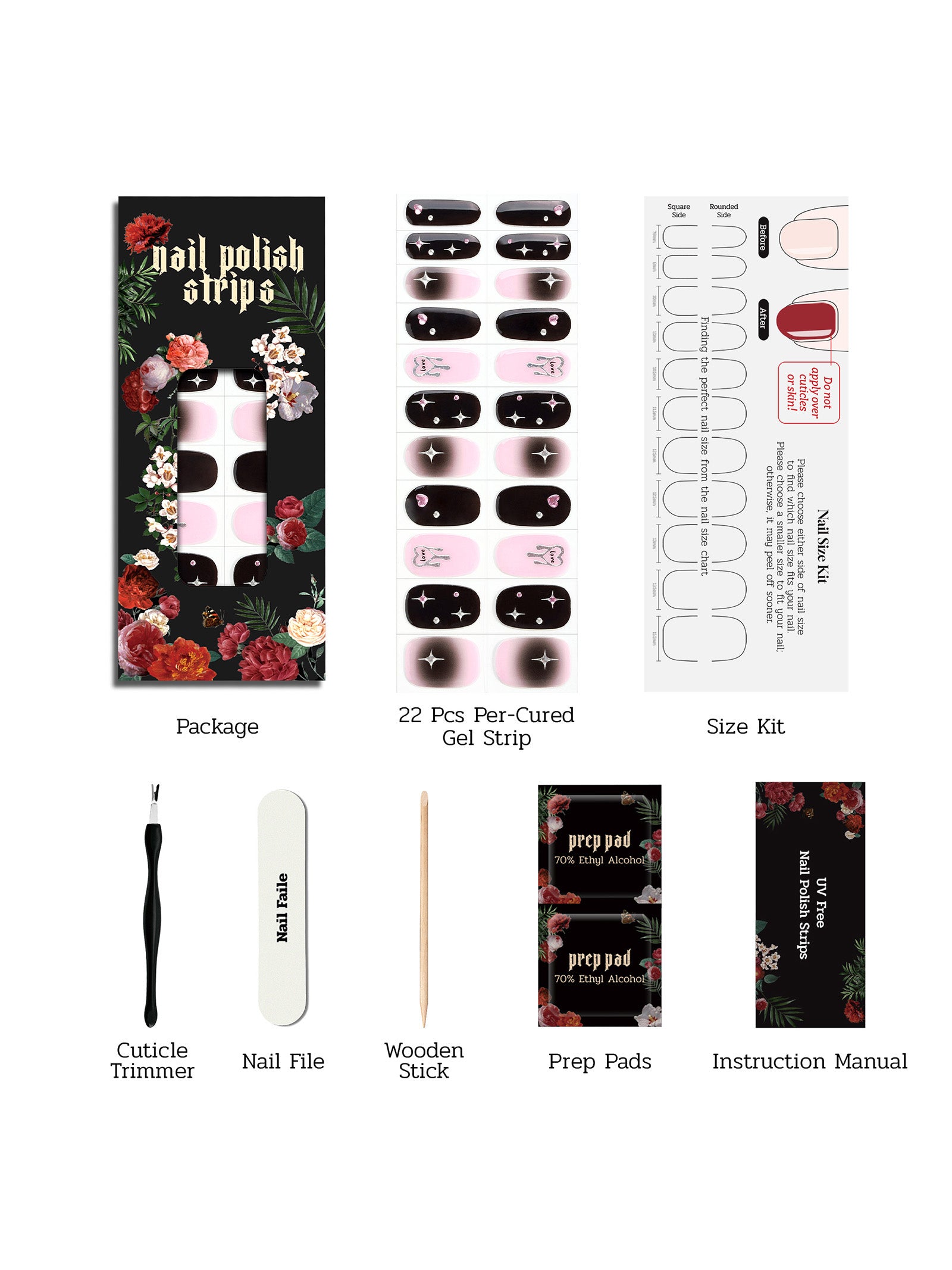 Pink and Black Gel Nail Stickers for a vibrant, stylish look.