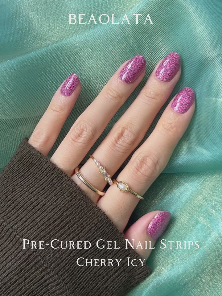 Load video: Romantic cherry fine glitter pink gel Nail stickers