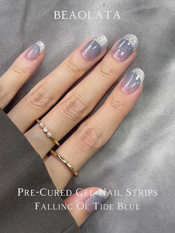 Stunning blue and silver gel nail stickers with delicate glitter