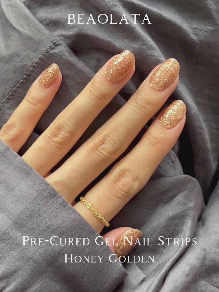 Cargar vídeo: Glamorous gold glitter gel nail stickers