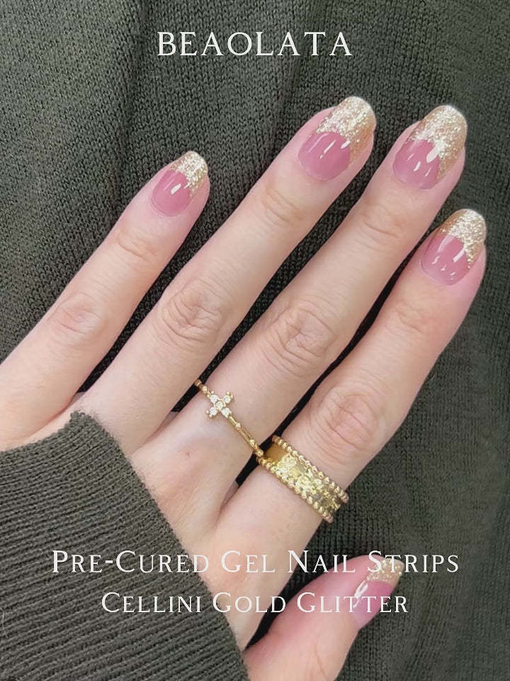 Charger la vidéo : Stylish pink and gold shimmer split design nail art stickers