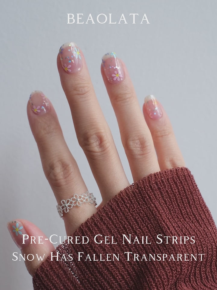 Beautiful transparent nail design stickers with colorful flower patterns